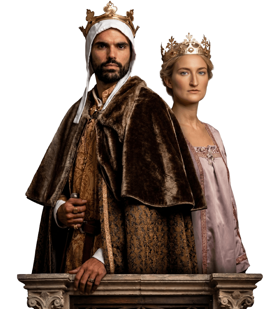 D. Fernando e D. Leonor Teles em traje de época